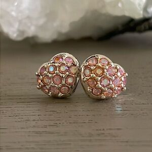 Pink Crystal Heart Stud Earrings
